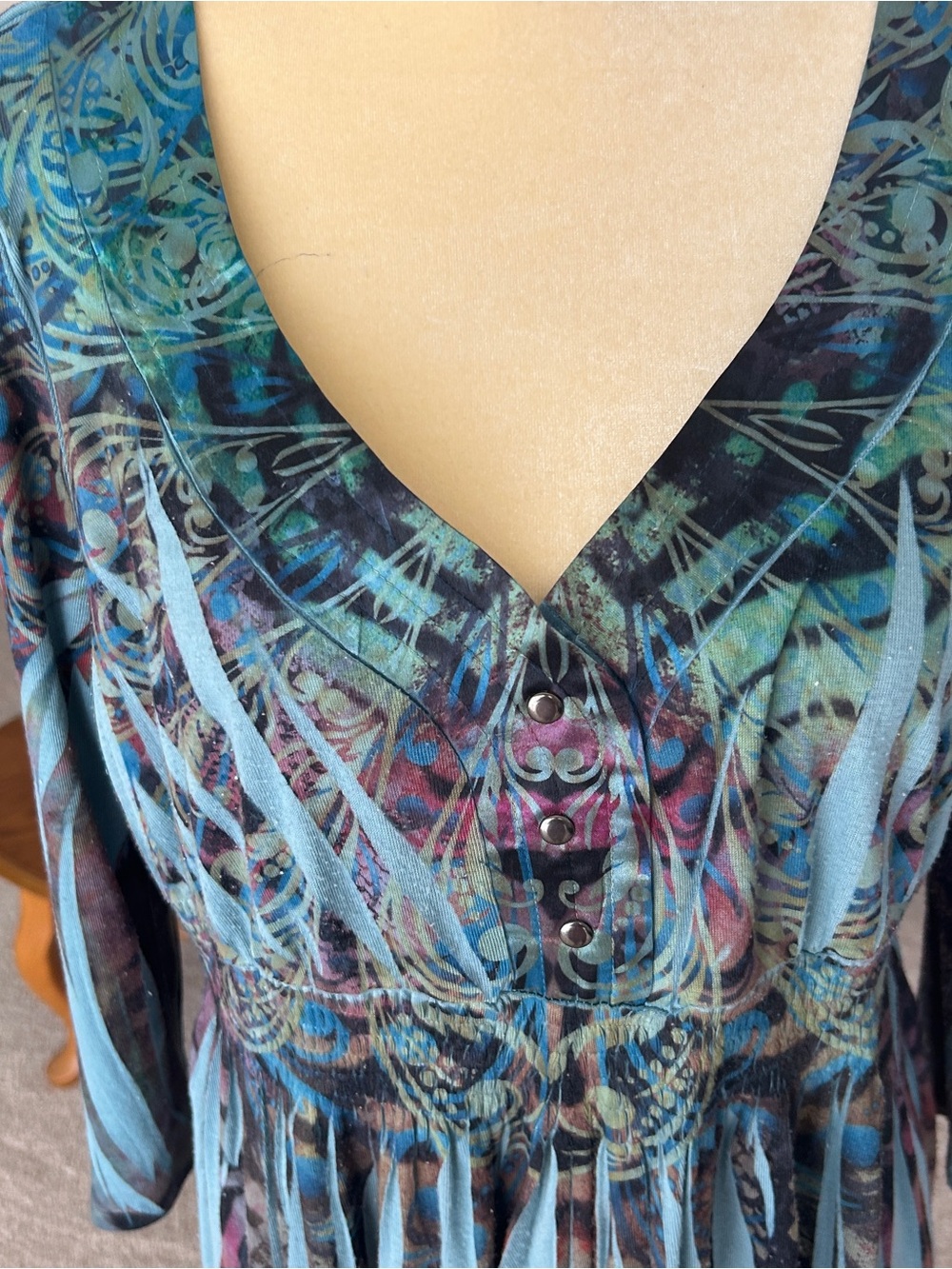 Apt. 9 Teal Multi-Print Asymmetrical V-Neck Tunic - Picture 5 of 8